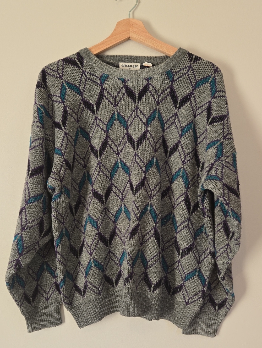 Vintage 1990s Geometric Pattern Crewneck Sweater Knit Large